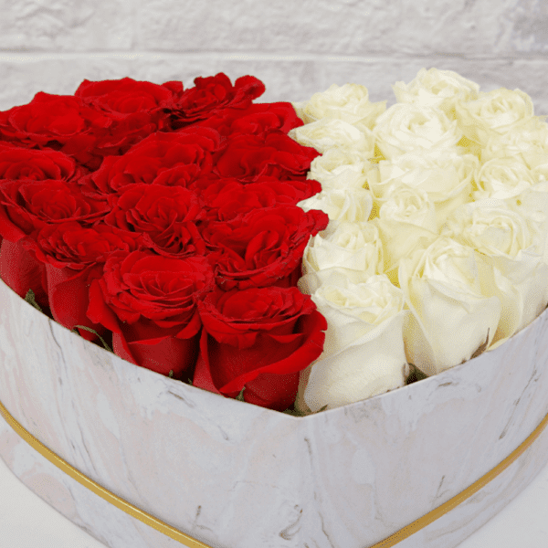 Half Red and White Roses - Valentine's day heart