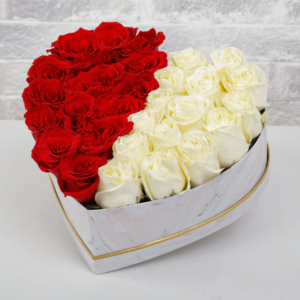 Half Red and White Roses In Marbled Box: The Perfect Valentine's day flowers 🌹🎁