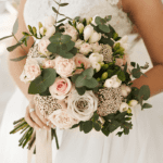 Elegant exotic bridal bouquet tied with premium ribbon