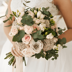 Elegant exotic bridal bouquet tied with premium ribbon