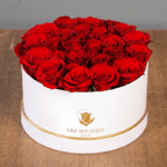 25 to 35 red roses in white box