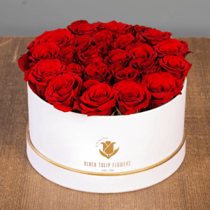 25 to 35 red roses in white box