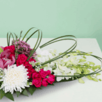 Long and low arrangement -Purple, white and fuchsia theme (1)