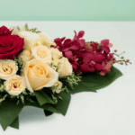 Long and low arrangement - Red, Yellow & Peach theme (1)