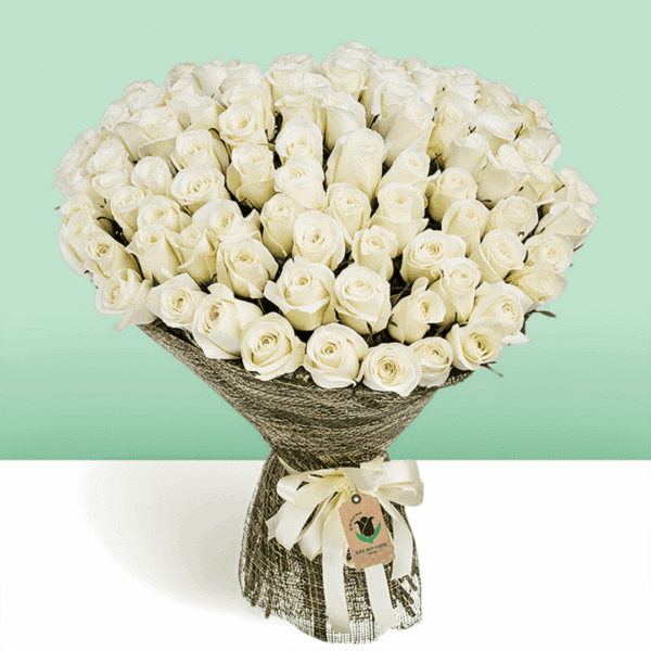 Buy White Roses Online - Bouquet of 50 premium white roses | Blacktulipflowers.in