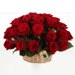 BASKET OF RED ROSES | Blacktulipflowers.in