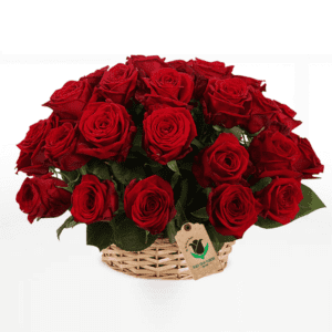 BASKET OF RED ROSES | Blacktulipflowers.in
