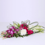 long-and-low-arrangement-purple-white-and-fuschia-theme