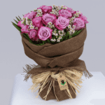 Elegance and Charm - purple rose bouquet with wax flowers