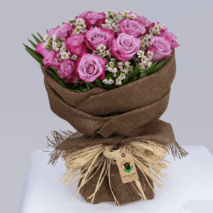 Elegance and Charm - purple rose bouquet with wax flowers