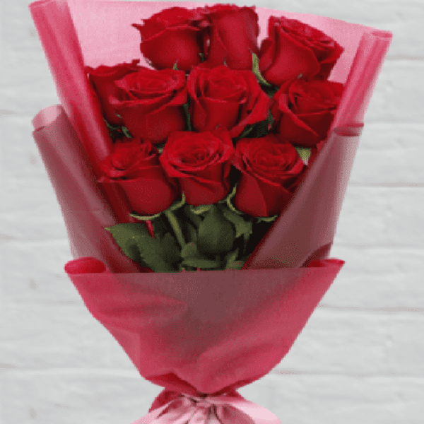 10 Stem Red Rose Bouquet | Blacktulipflowers.in