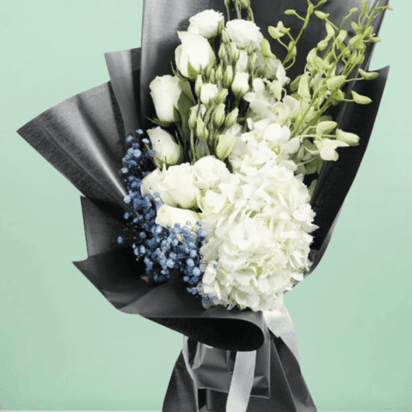 Buy White Flowers Online - Bouquet of mix flowers | Blacktulipflowers.in