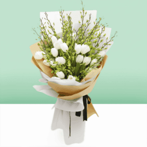 Orchid and tulip bouquet | Blacktulipflowers.in