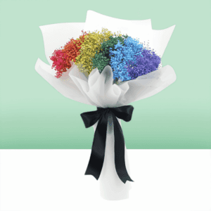 Rainbow Bouquet Baby’s Breath floral arrangement with colorful dyed gypsophila flowers wrapped in elegant paper bouquet style.
