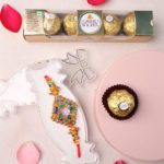 Gemstone Rakhi with Mixed Roses and Ferrero Box