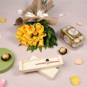 Peacock Rakhi With Roses - Premium Rakhi with Flowers | BTF