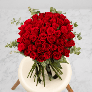 50 red roses bouquet tied with ribbon – luxury romantic gift