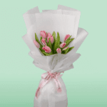 10 pink tulips bouquet wrapped elegantly