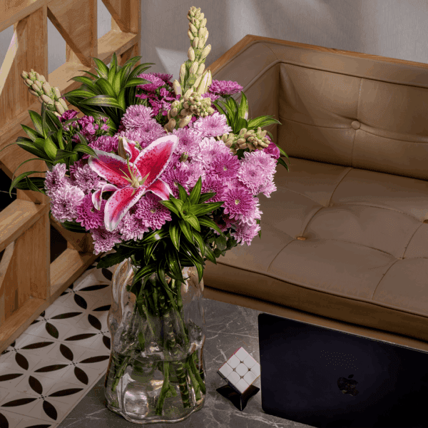 Pink Stargazer Lily with chrysanthemum