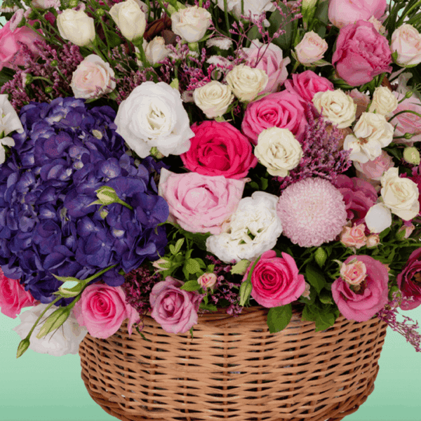 Colorful floral arrangement in basket