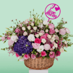 Colorful floral arrangement in basket