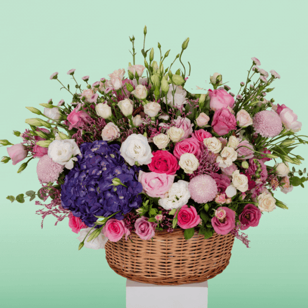 Colorful floral arrangement in basket