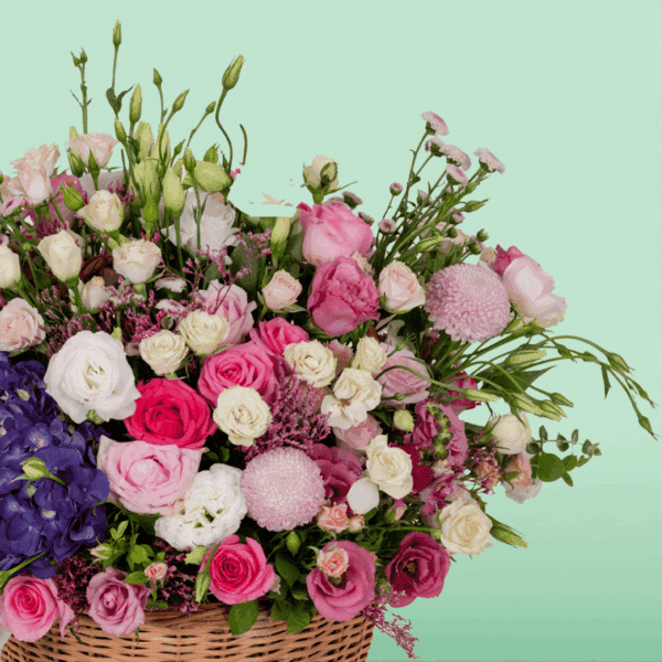 Colorful floral arrangement in basket