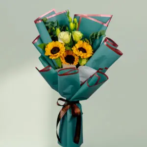 Sunflower, rose & Eustoma bouquet | Order Now our Charming Hand-Tied Bouquet