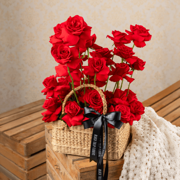 Lover's Basket - Perfect Valentines Gift Basket - Black Tulip Flowers