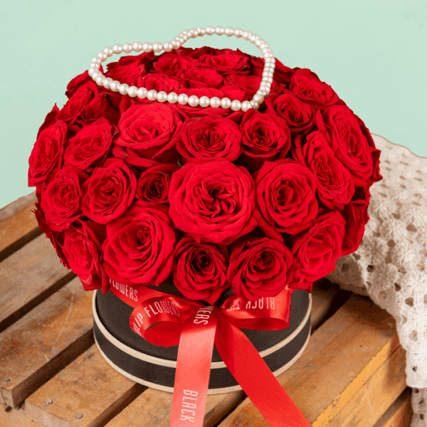 Elegant red rose bouquet with a mysterious romantic theme