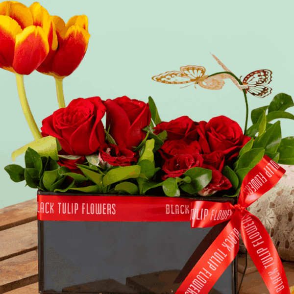 Bouquet with Red Roses: Roses Say Love with Black Tulip Flowers - Perfect for Every Special Occasion
