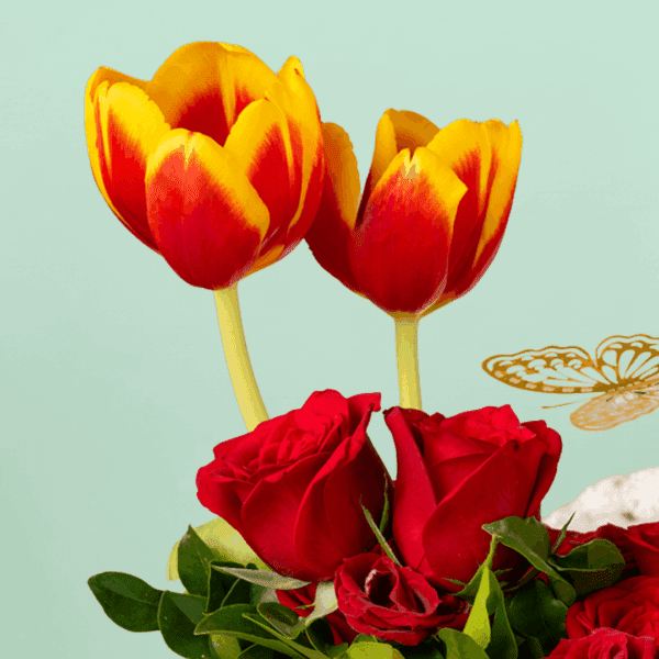 Bouquet with Red Roses: Roses Say Love with Black Tulip Flowers - Perfect for Every Special Occasion