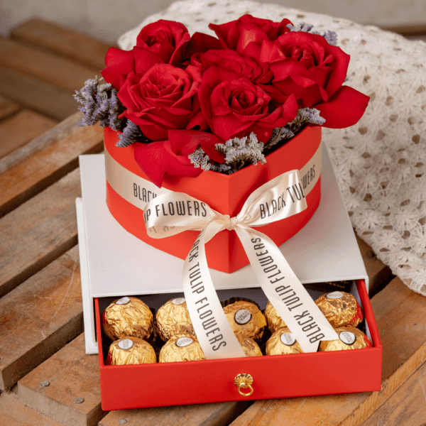 Roses Heart Shape: Sweet Kiss with Black Tulip Flowers"