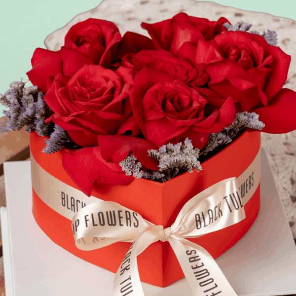 Roses Heart Shape: Sweet Kiss with Black Tulip Flowers"