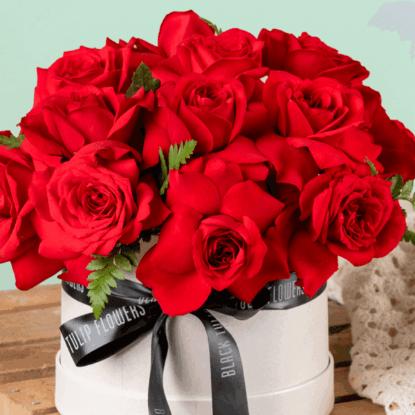 The Love Box (3) "The Love Box - Stunning Valentines Flowers Bouquet In Black Tulip Flowers "