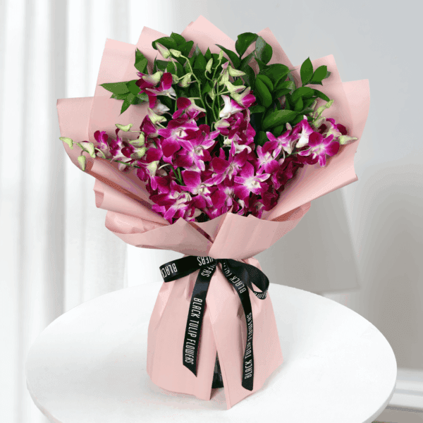 Purple Orchid Bouquet, Elegant 10 Stem Arrangement