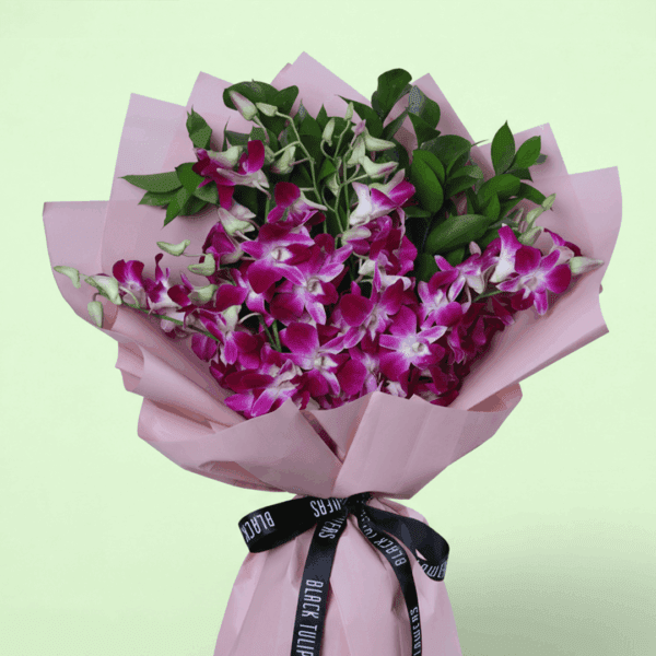 Purple Orchid Bouquet, Elegant 10 Stem Arrangement