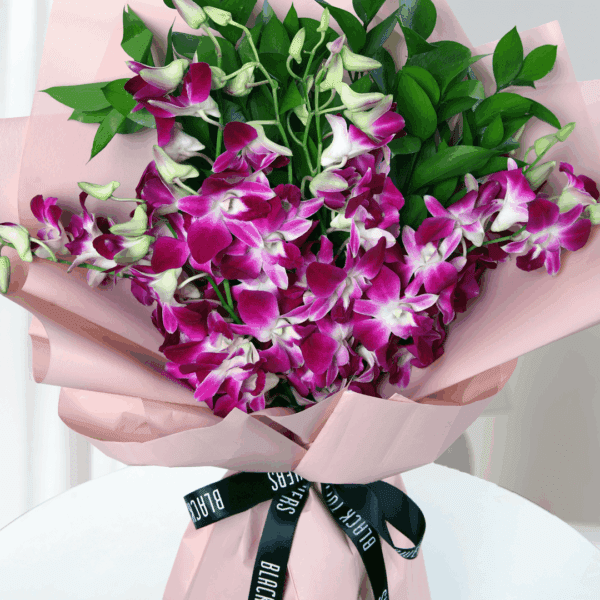 Purple Orchid Bouquet, Elegant 10 Stem Arrangement