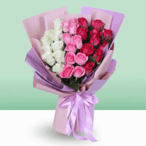 Tricolor Rose Arrangement - Red, White & Pink