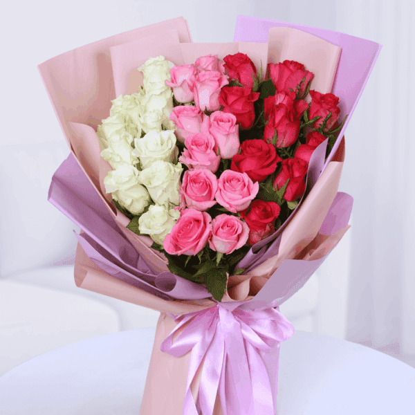 Tricolor Rose Arrangement - Red, White & Pink