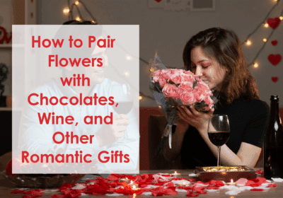 Elegant bouquet paired with chocolates, wine, and romantic gift items displayed beautifully for gifting inspiration.