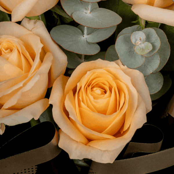 An elegant pink rose bouquet with eucalyptus wrapped with Korean Style Flower Wrapping Sheets