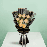 Elegant 8 Peach Roses with Eucalyptus (2)