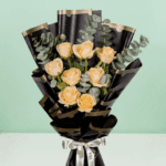 Elegant 8 Peach Roses with Eucalyptus (3)