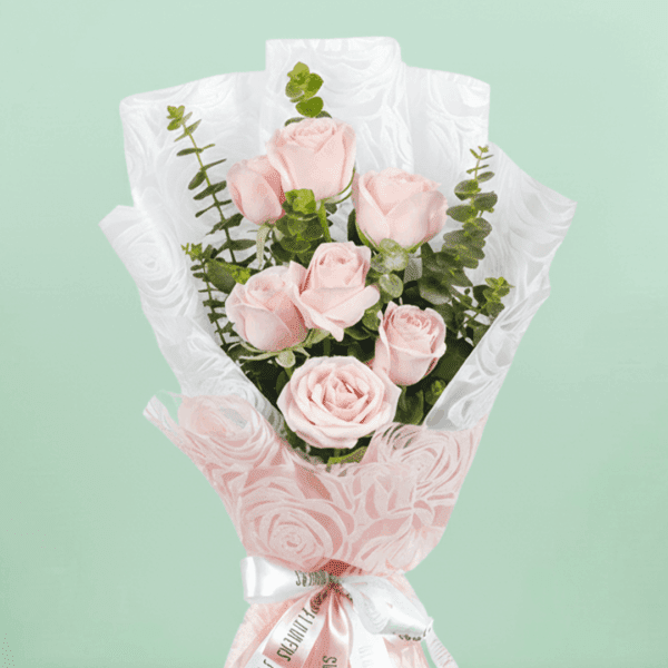 Handcrafted Pink Serenity 7-stem pink rose flower arrangement