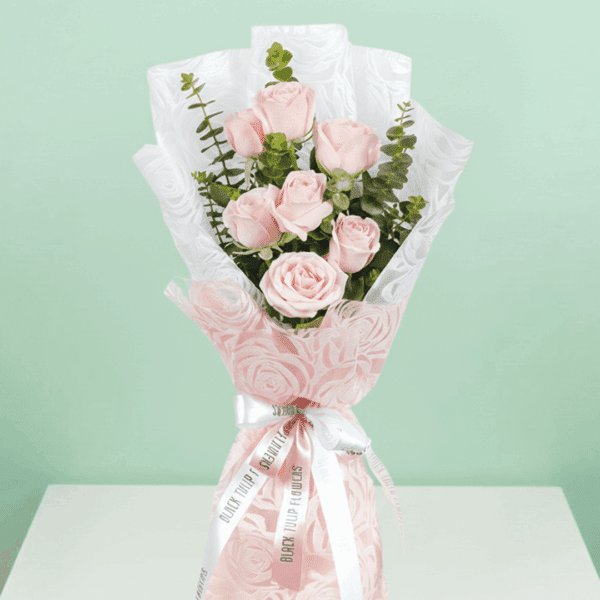 Handcrafted Pink Serenity 7-stem pink rose flower arrangement