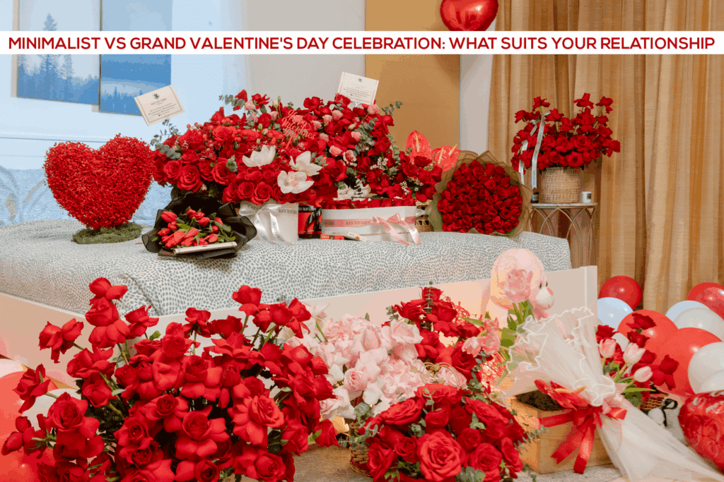 Grand Valentine’s Day celebration with luxury floral arrangements and romantic decor