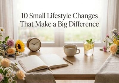 Visual guide highlighting 10 simple lifestyle adjustments that lead to meaningful improvements in health and happiness.