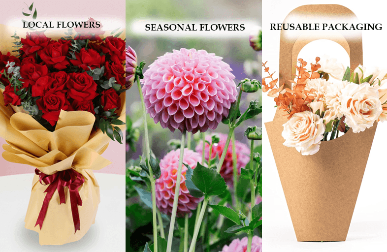 Eco-conscious floral arrangement using seasonal blooms and recyclable packaging