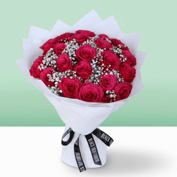 Order Mother’s Pink Rose Bouquet with 20 fresh pink roses beautifully wrapped in non-woven paper. A heartfelt Mother’s Day gift to show love and appreciation for Mom.